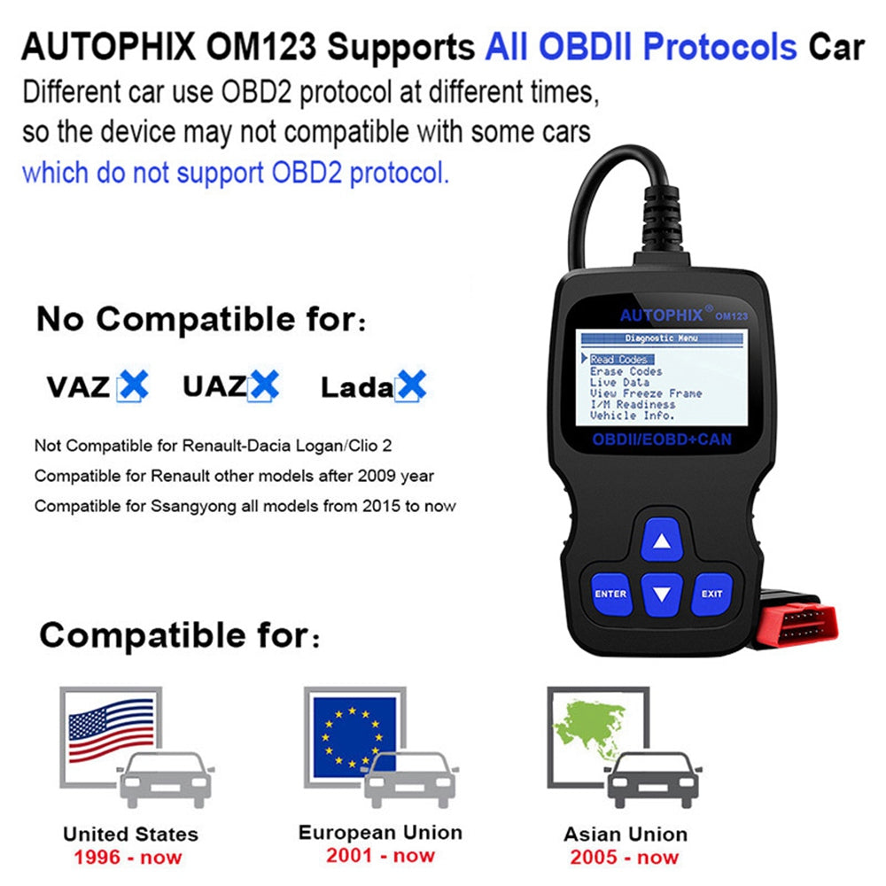 AUTOPHIX OM123 Portable OBD2 Scanner Car Diagnostic Tool Automotive Scanner EOBD Code Reader - Orange AUTOPHIX OM123 Portable OBD2 Scanner Car Diagnostic Tool Automotive Scanner EOBD Code Reader - Orange